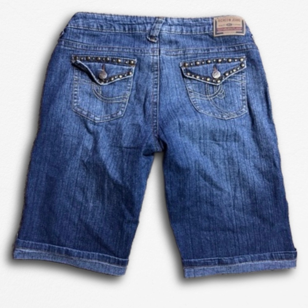 Richcow Jeans Womens Size 13 Blue Denim Bermuda Shorts Studded Pockets‎ Y2K